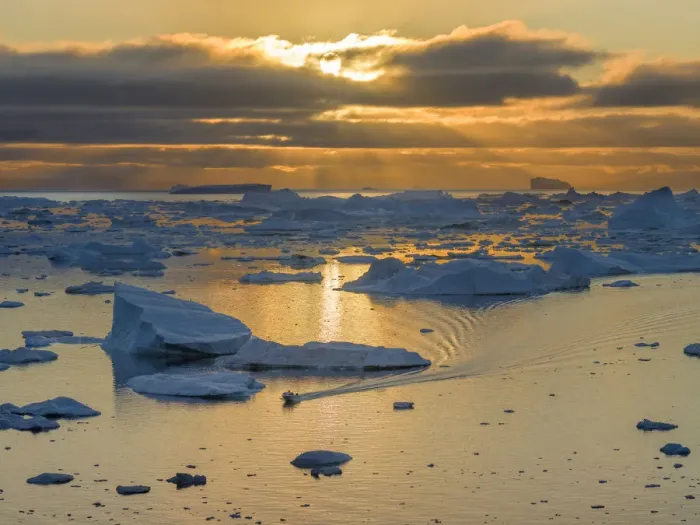 Framed Print : Boat at Ilulissat Icefjord, a UNESCO World Heritage Site, also called kangia or Ilulissat