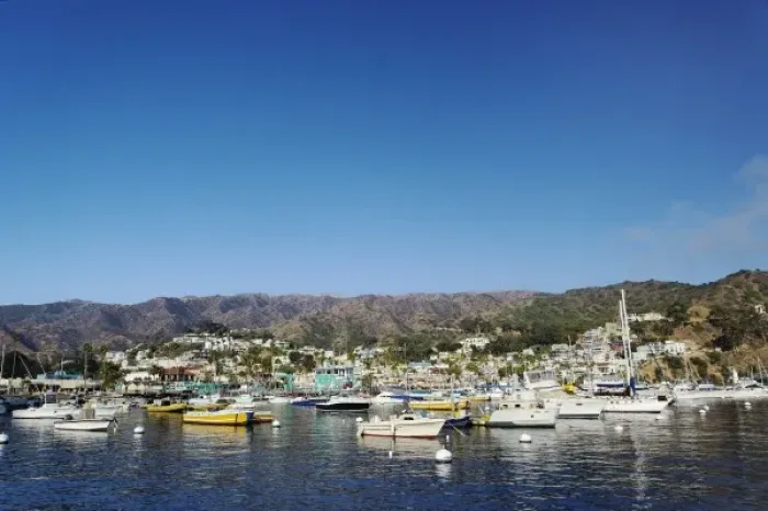 Framed Print : Boats anchored in Catalina Harbor, Catalina Island, California