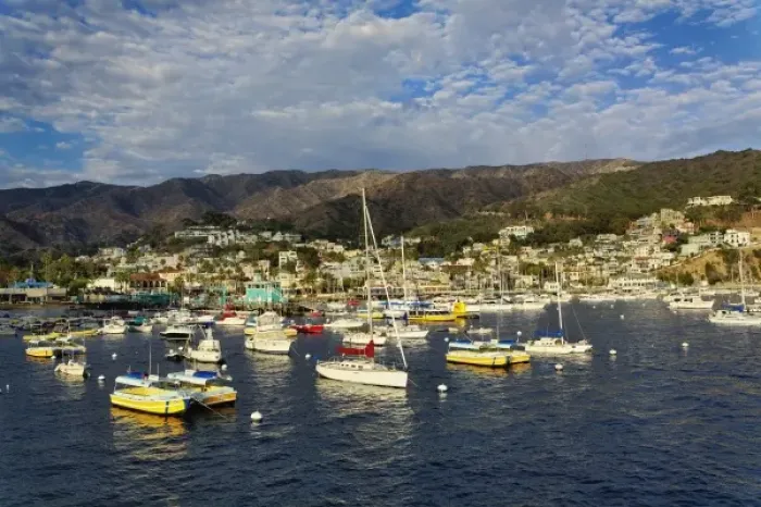 Framed Print : Boats anchored in Catalina Harbor, Catalina Island, California