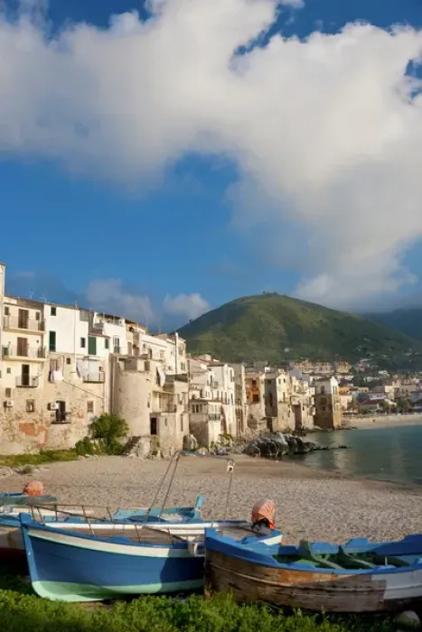 Framed Print : Boats on beach, Cefalu, N coast, Sicily Framed Print : Boats on beach, Cefalu, N coast, Sicily