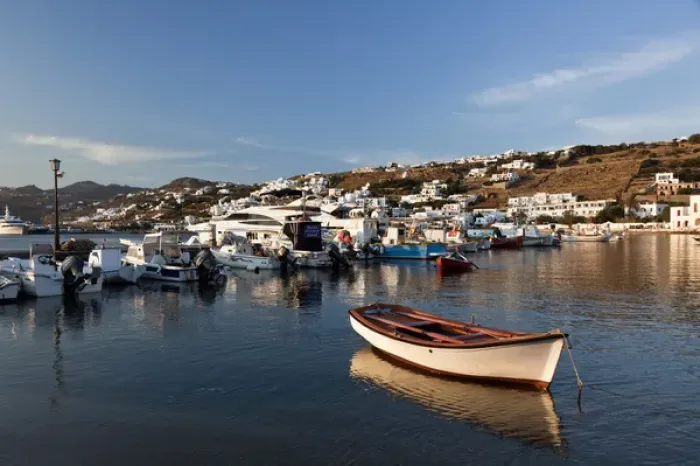 Framed Print : Boats in harbor, Chora, Mykonos, Greece Framed Print : Boats in harbor, Chora, Mykonos, Greece