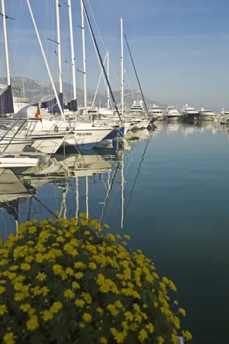 Framed Print : Boats and reflections in the marina area of Beaulieu sur Mer. on the coastline in Framed Print : Boats and reflections in the marina area of Beaulieu sur Mer. on the coastline in