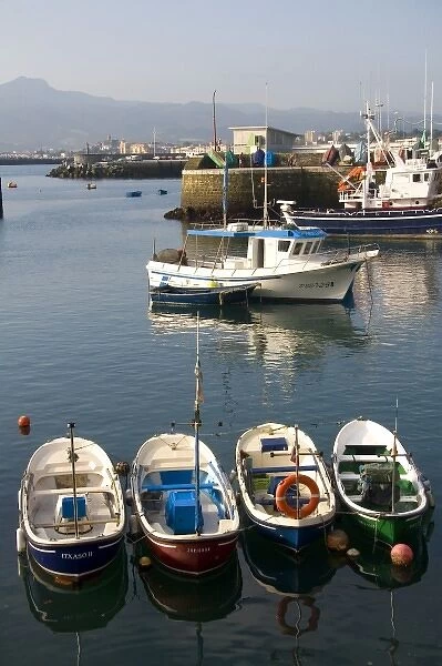Boats in the Txingudi Bay at the town of Hondarribia, Guipuzcoa, Basque Country, Northern Spain