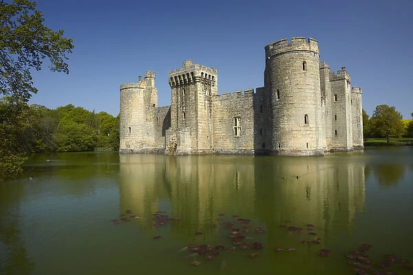 Bodiam Castle (1385), reflected in moat, East Sussex, England, United Kingdom