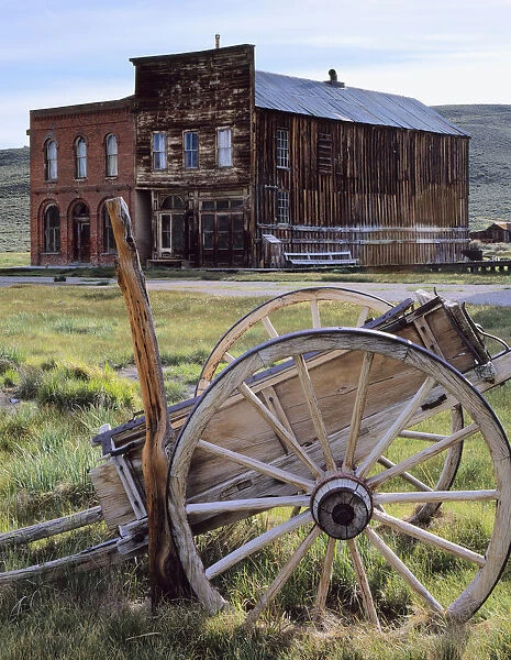 Bodie State Park, California. USA. Wagon & buildings in ghost town of Bodie. Dechambeau