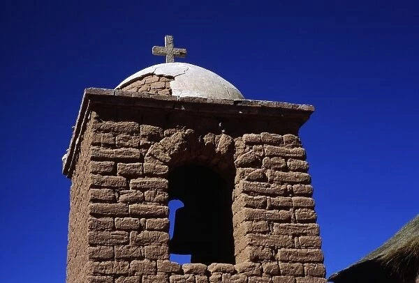 Bolivia, San Antonio, Bell tower on a mud brick church