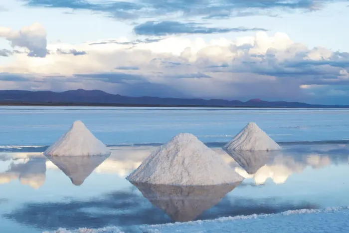 Framed Print : Bolivia, Uyuni, Salar de Uyuni. Cones of salt have been scraped up so that the salt will Framed Print : Bolivia, Uyuni, Salar de Uyuni. Cones of salt have been scraped up so that the salt will