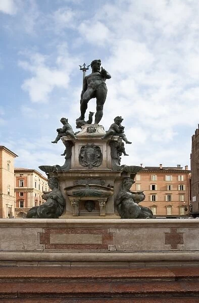 Bologna, Emilia-Romagna, Italy - Stone steps leading to a fountain with a statue
