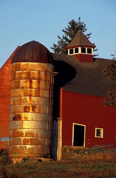 Bolton, MA. USA. A red barn on the Schartner Farm in Massachusetts Nashoba Valley