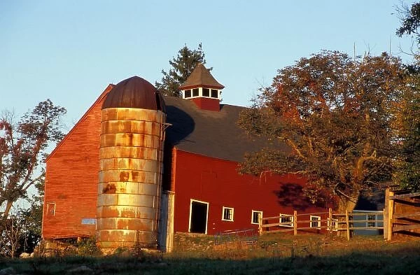 Bolton, MA. USA. A red barn on the Schartner Farm in Massachusetts Nashoba Valley