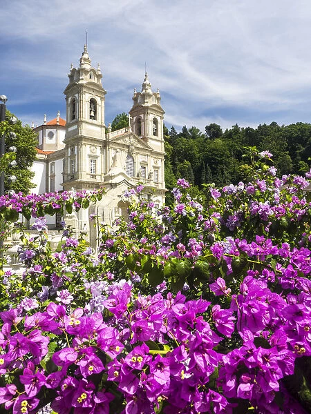 Bom Jesus do Monte complex with bright flowers