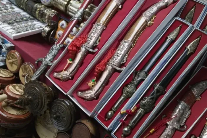 Framed Print : Bosnia-Hercegovina - Mostar. Old Town Mostar Market- Souvenir Ottoman Era Swords Framed Print : Bosnia-Hercegovina - Mostar. Old Town Mostar Market- Souvenir Ottoman Era Swords