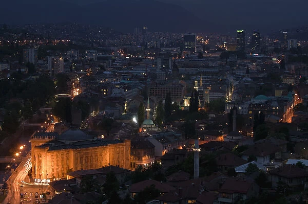 Bosnia & Hercegovina- Sarajevo. City View and National Library  /  Evening