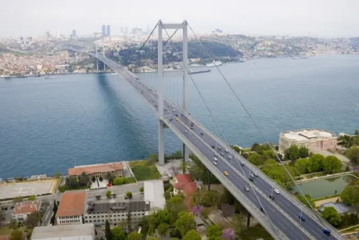 Framed Print : The Bosphorus Bridge, aerial, Istanbul - 2010 European Capital of Culture - Turkey
