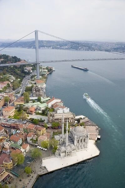 The Bosphorus Bridge and Ortakoy Great Mecidiye Mosque, aerial, Istanbul - 2010 European
