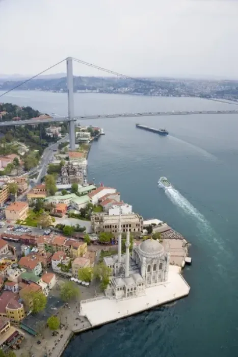 Framed Print : The Bosphorus Bridge and Ortakoy Great Mecidiye Mosque, aerial, Istanbul - 2010 European Framed Print : The Bosphorus Bridge and Ortakoy Great Mecidiye Mosque, aerial, Istanbul - 2010 European