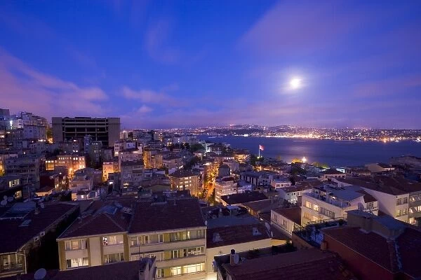 Bosphorus as seen from Cihangir at night, Istanbul, Turkey