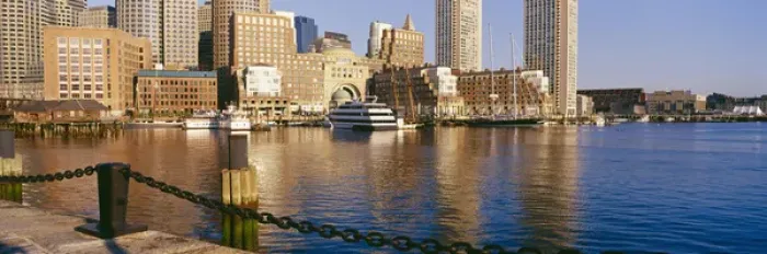 Framed Print : The Boston skyline from across Four Point Channel from Courthouse Plaza, Boston