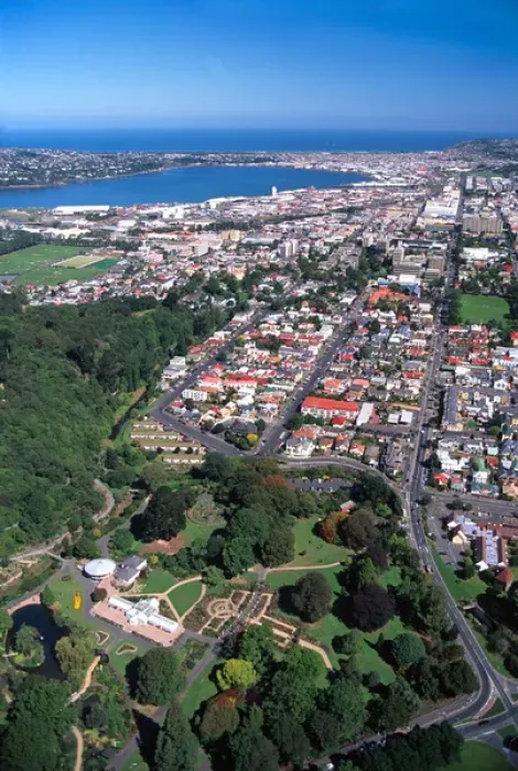 Framed Print : Botanic Gardens and Dunedin - aerial Framed Print : Botanic Gardens and Dunedin - aerial