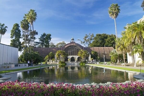 The Botanical Building and Reflection Pond in the El Prado area of Balboa Park, San Diego