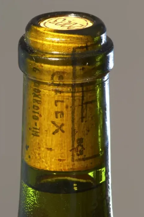 Framed Print : A bottle of Pouilly Fume Silex the label showing a stone of flint, by Didier Dagueneau