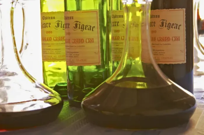 Framed Print : Bottles and carafes decanters with Chateau La Grave Figeac - Chateau La Grave Figeac