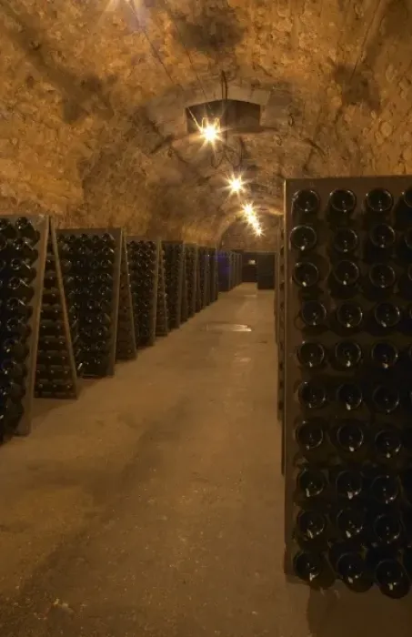 Framed Print : Bottles in racks (pupitres) for remuage (riddling of the bottles) to make the sediment