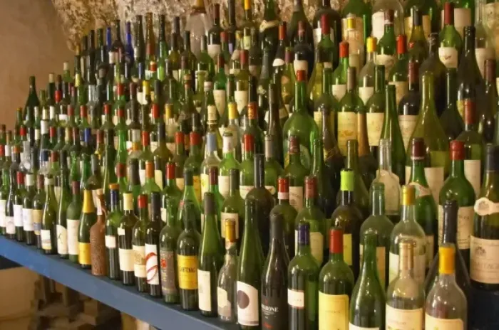 Framed Print : Many empty bottles in the tasting room Chateau Belair (Bel Air) 1st, premier Grand Framed Print : Many empty bottles in the tasting room Chateau Belair (Bel Air) 1st, premier Grand