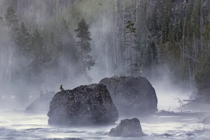 Framed Print : Boulders in early morning mist, Gibbon River, Yellowstone National Park, Wyoming Framed Print : Boulders in early morning mist, Gibbon River, Yellowstone National Park, Wyoming