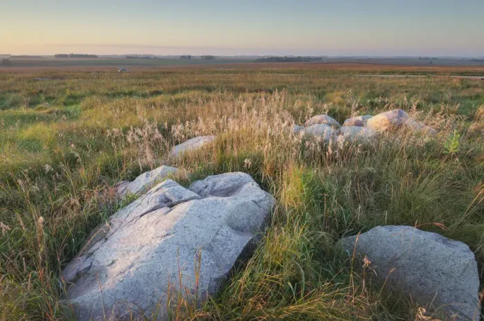 Framed Print : Boulders of quartzite in Touch the Sky Prairie, southwest, Minnesota