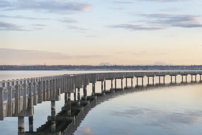 Framed Print : Boulevard Park Boardwalk, Taylor Dock on Bellingham Bay, Bellingham, Washington State