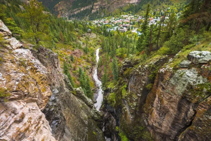 Framed Print : Box Canyon and the town of Ouray, Colorado USA
