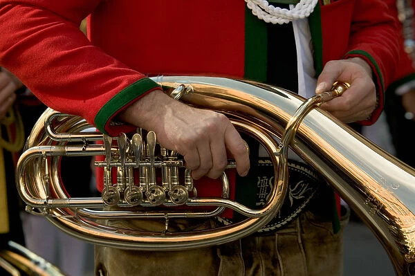 Brass band member in traditional Tiroler costume, Innsbruck, Tirol, Austria