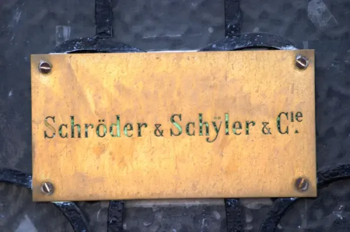 Framed Print : A brass sign at one of the wine merchants (negociants) in Bordeaux: Schroder & Schyler