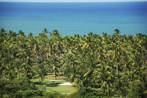 Brazil, Bahia, Porto Seguro, Arraial d Ajuda, view on the bay with palm trees