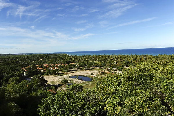 Brazil, Bahia, Porto Seguro, Arraial d Ajuda, view on the bay with palm trees