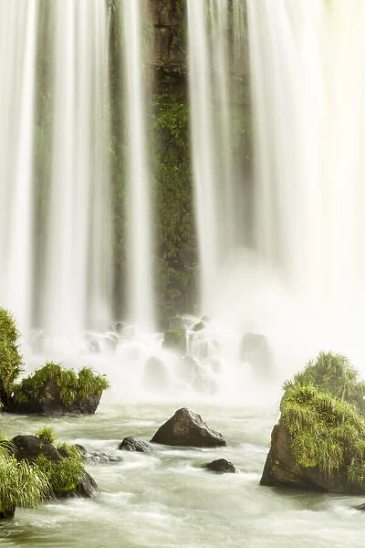 Brazil, Iguazu Falls. Landscape of waterfall. Credit as