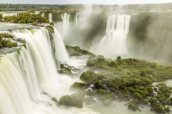 Brazil, Iguazu Falls. Landscape of waterfalls. Credit as