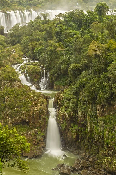 Brazil, Iguazu Falls. Landscape of waterfalls. Credit as