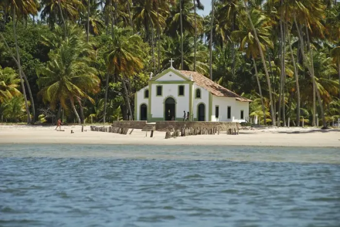 Framed Print : Brazil, Pernambuco, Praia dos Carneiros, little church on the beachamid the vegetation Framed Print : Brazil, Pernambuco, Praia dos Carneiros, little church on the beachamid the vegetation