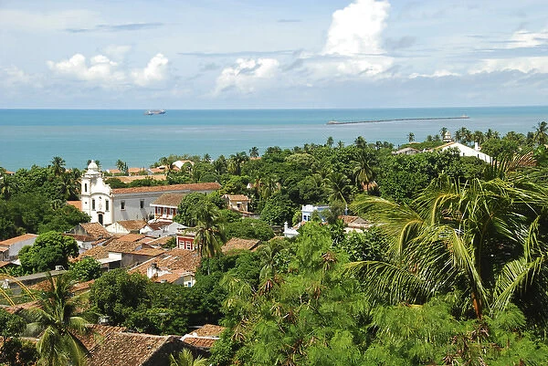 Brazil, Pernambuco, Recife, Olinda, colonial churches by the turquoise ocean