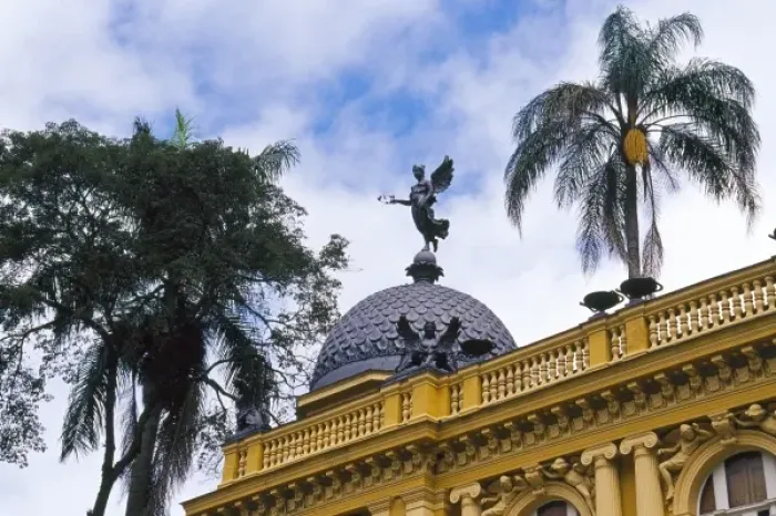 Framed Print : Brazil, Petropolis, The Imperial City, statues atop the Municipal Chamber of Petropolis
