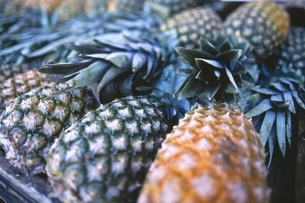 Brazil, Rio de Janeiro, pineapple for sale at market, near Ipanema Beach