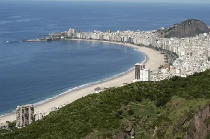 Framed Print : Brazil, Rio de Janeiro- view of Copacabana beach from Sugar Loaf mountain