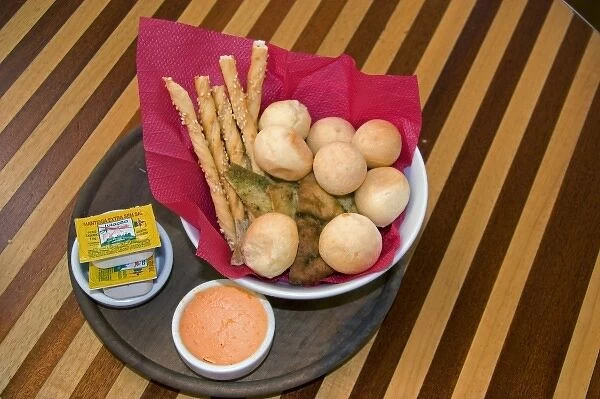 Bread basket at a restaurant in Sao Paulo, Brazil