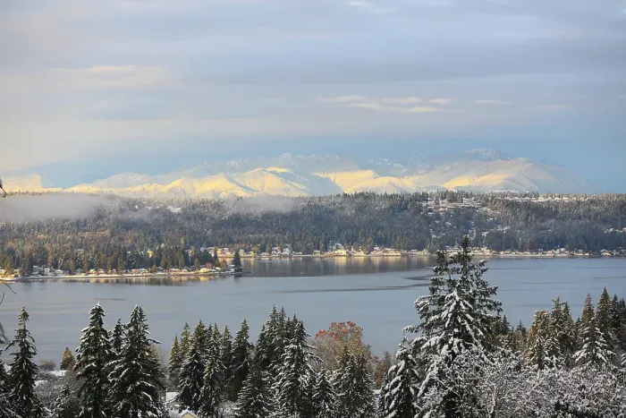 Framed Print : Bremerton, Washington State, Usa. Autumn snow, Puget Sound, Olympic Mountains and Dyes Inlet Framed Print : Bremerton, Washington State, Usa. Autumn snow, Puget Sound, Olympic Mountains and Dyes Inlet