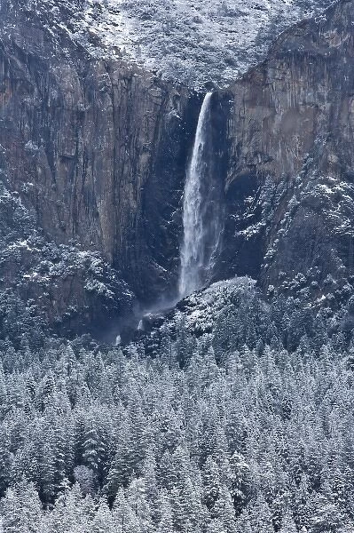 Bridaveil Fall and Yosemite valley after a snow storm - Yosemite National Park, California