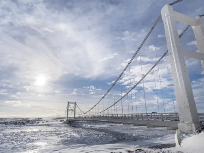 Framed Print : Bridge over Joekulsa a Fjoellum during winter in the highland of Iceland. europe