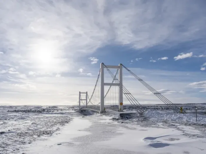 Framed Print : Bridge over Joekulsa a Fjoellum during winter in the highland of Iceland. europe