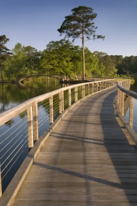 Framed Print : Bridge over a small pond during sunrise, Georgia, USA